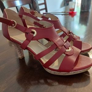 Deep red sandals with heel.  Size 10 (42)